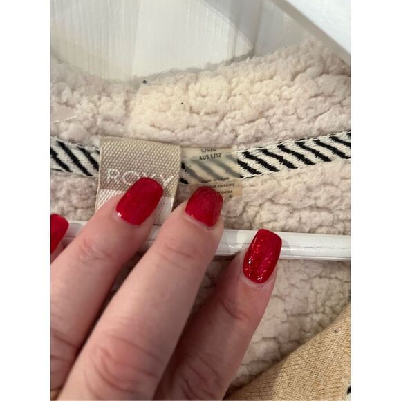 Roxy Tan Fleece Lined Full Zip Hoodie sz L - Picture 4 of 8